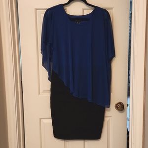 Royal Blue Chiffon Top Black Bodycon dress Never Worn Ladies Size 8 En Focus